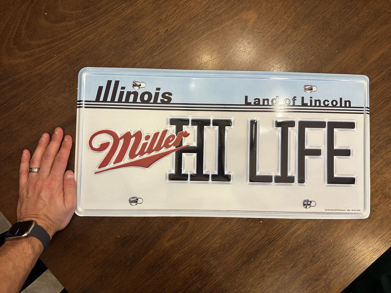 Vintage Miller High Life Beer Illinois License Plate Sign 23x13 Metal Tin 