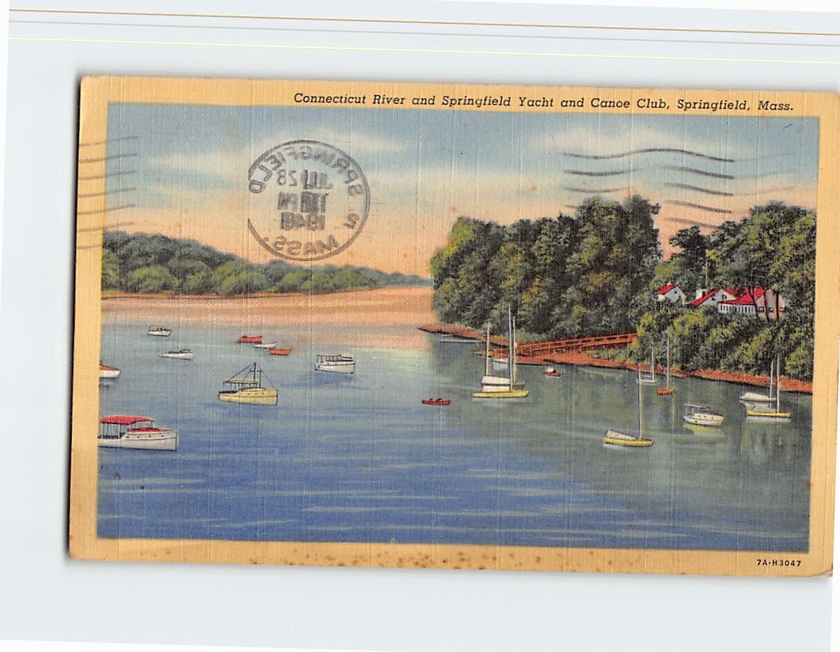 Postcard Connecticut River & Springfield Yacht & Canoe Club Massachusetts USA