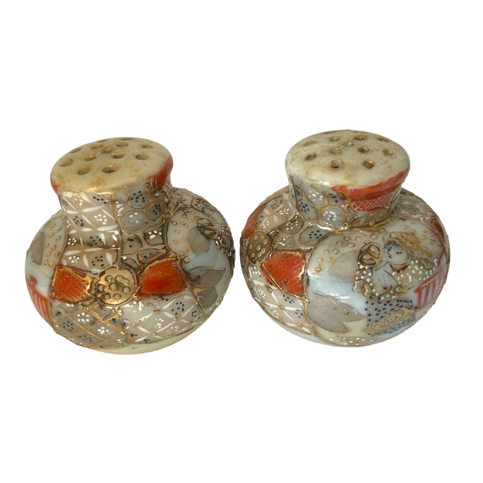 Vintage Oriental Japanese Satsuma Handpainted Salt & Pepper Shakers Geisha