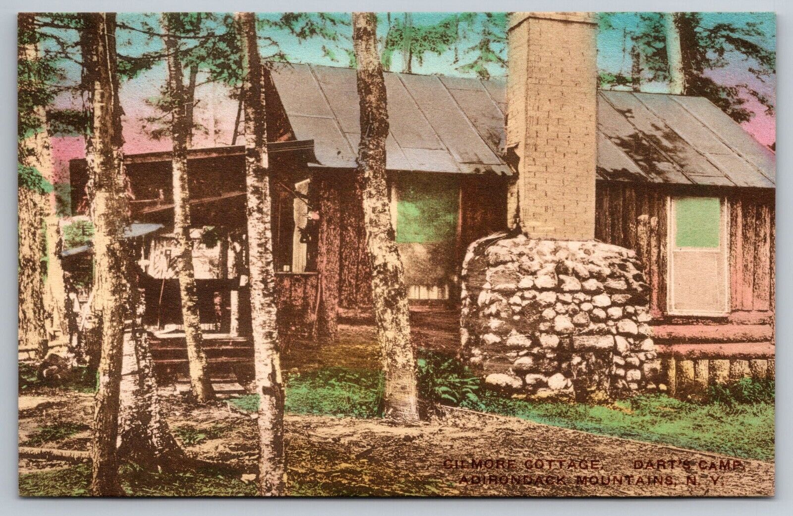 Gilmore Cottage. Dart's Camp Adirondack Mountains, Eagle Bay NY Vintage Postcard