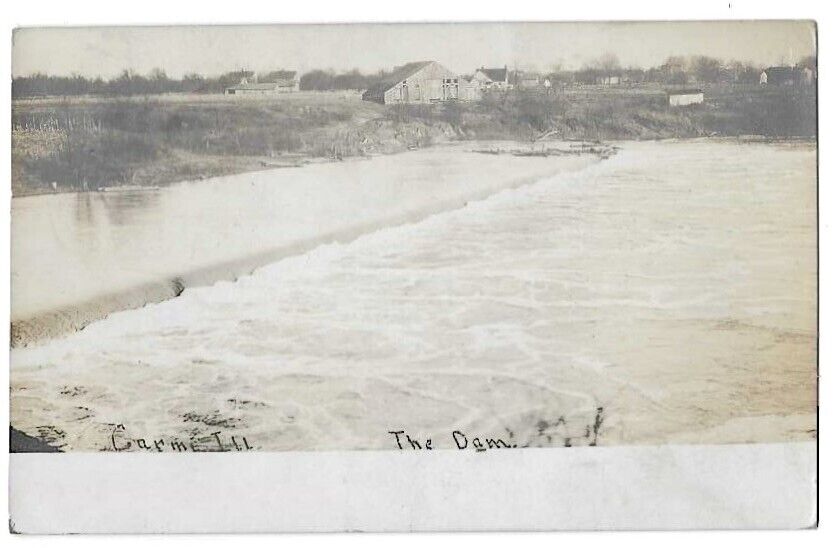Carmi, IL Illinois 1911 RPPC Postcard, The Dam, Little Wabash River