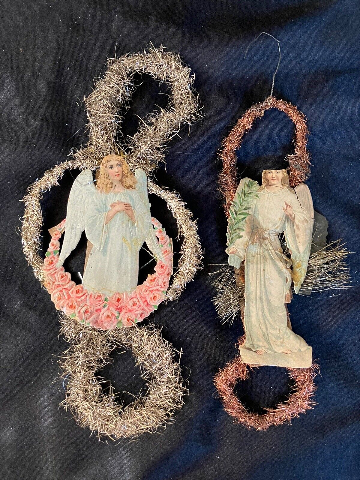 2 Antique Victorian Scrap Christmas Ornaments - 1800s