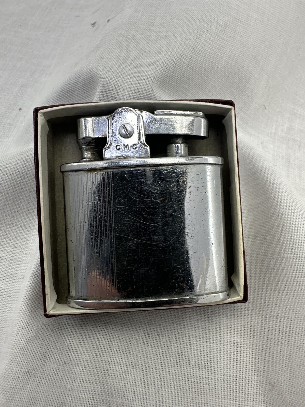 Vintage CMC Continental Silver Tone Flat Cigarette Lighter in Original Box