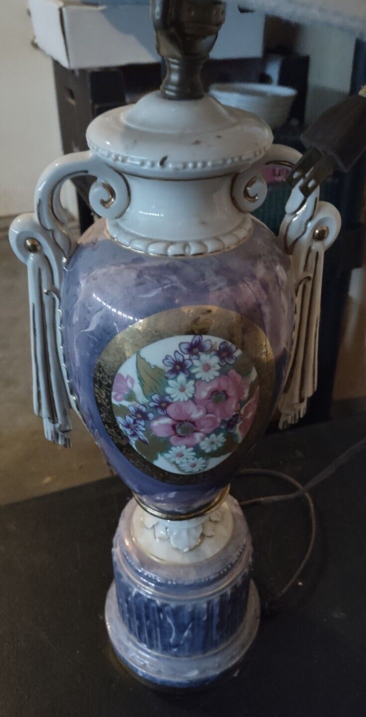 Victorian Style Hand Painted Purple Renaissance Style Porcelain Table Lamp