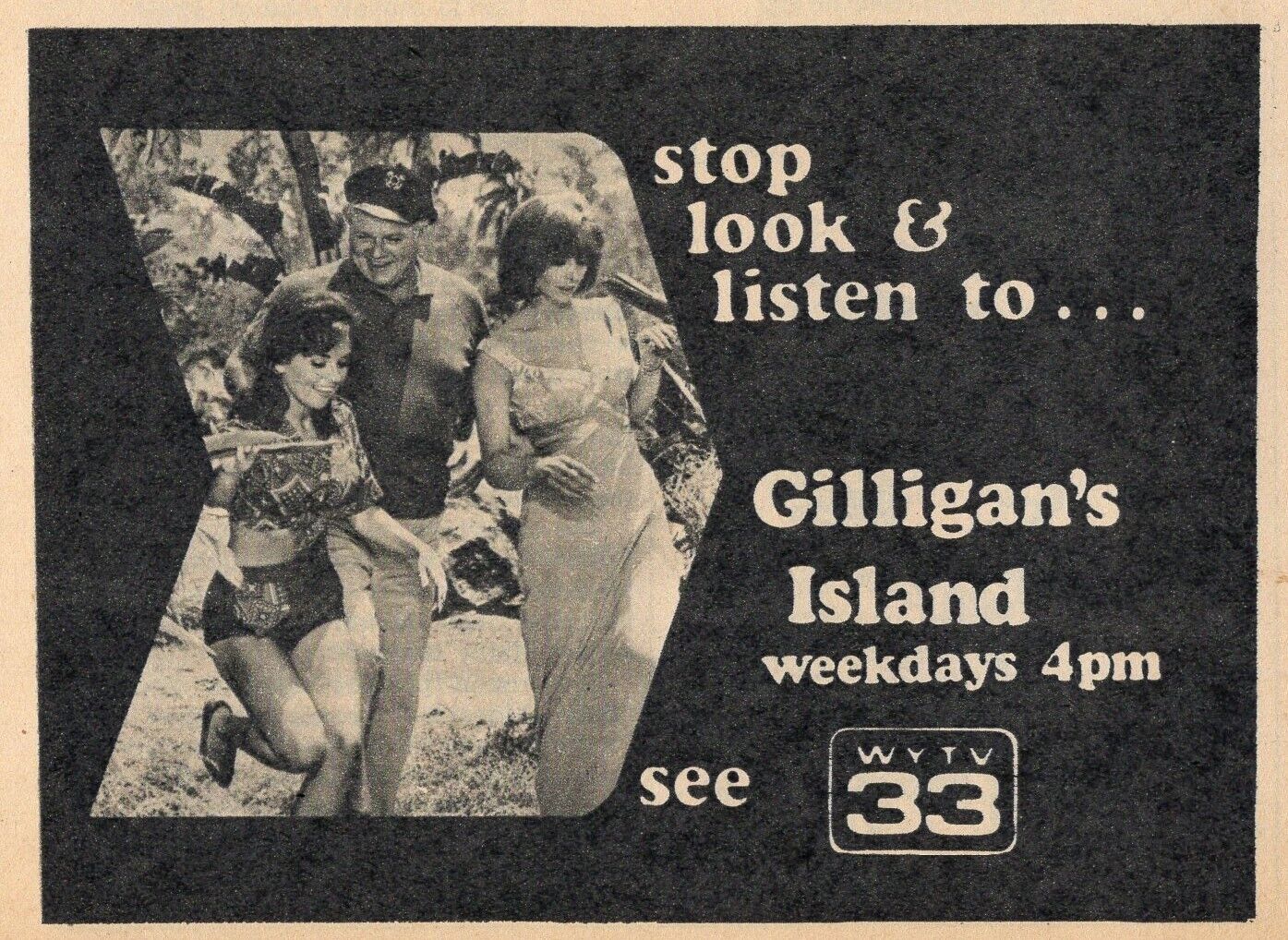 1975 WYTV TV AD ~ GILLIGAN\'S ISLAND TINA LOUIS, DAWN WELLS & ALAN HALE JR.