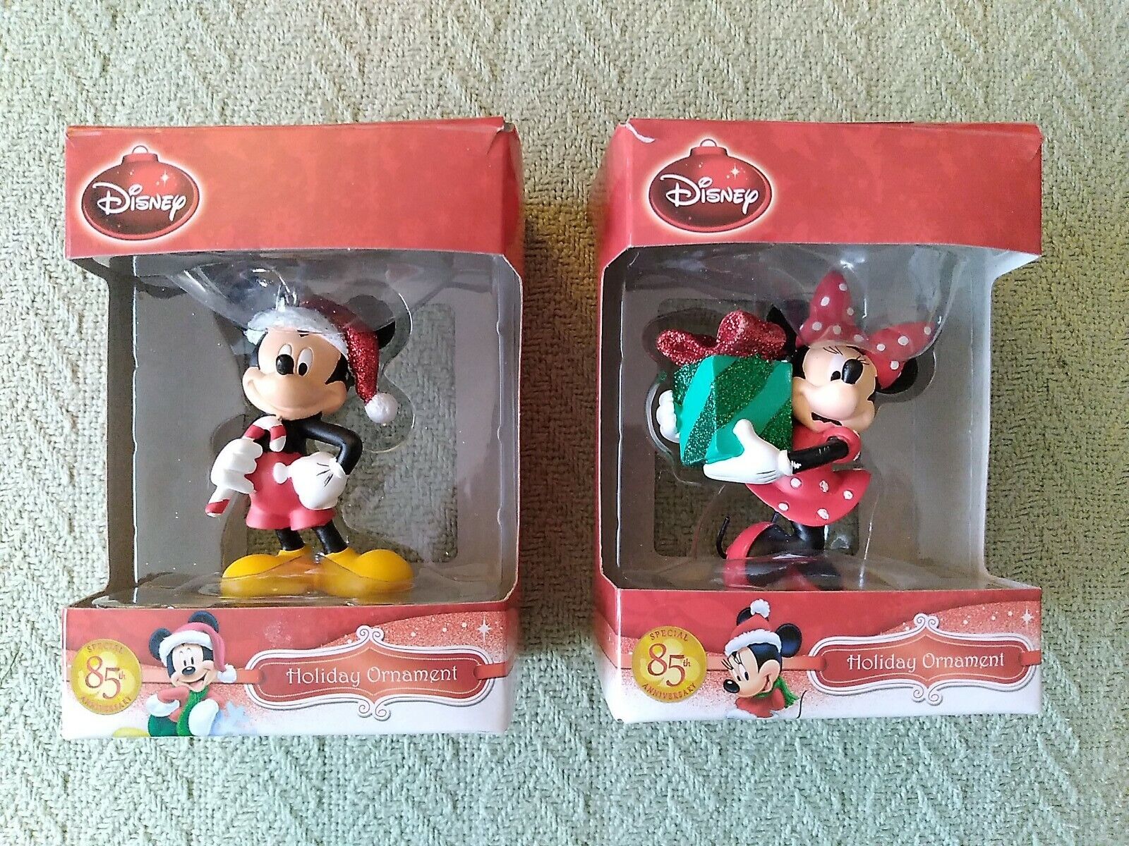 Disney Santa Mickey 3D & Minnie Figural Resin Christmas Holiday Ornaments 2 Lot 