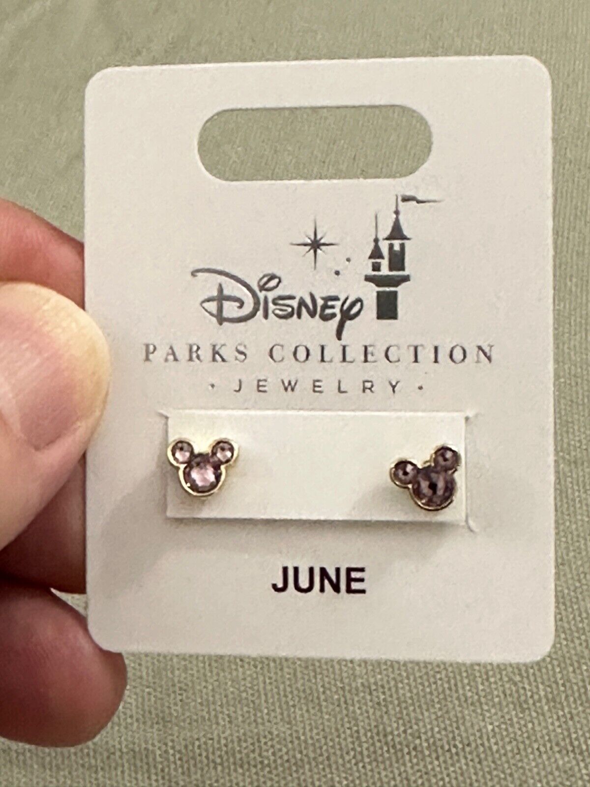 Disney Parks Mickey Mouse Faux Lt Amethyst  June Birthstone Earrings Gold Color