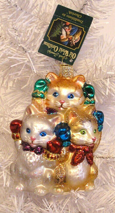 2013 OLD WORLD CHRISTMAS - THREE LITTLE KITTENS -BLOWN GLASS ORNAMENT NEW W/TAG