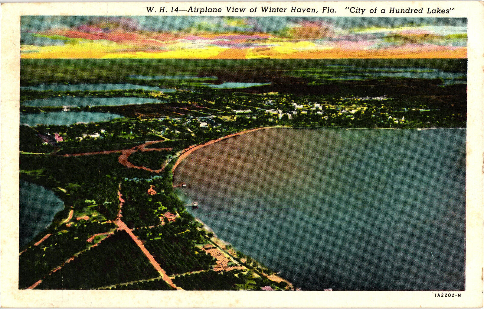 W.H. Airplane View of Winter Haven Postcard Posted Lakeland News Co.