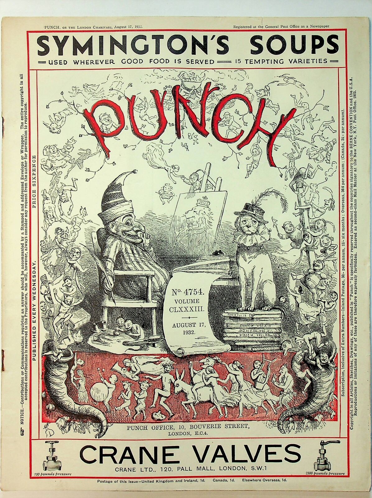 Punch UK Magazine Vol. 183 #4754 VG 1932 Low Grade