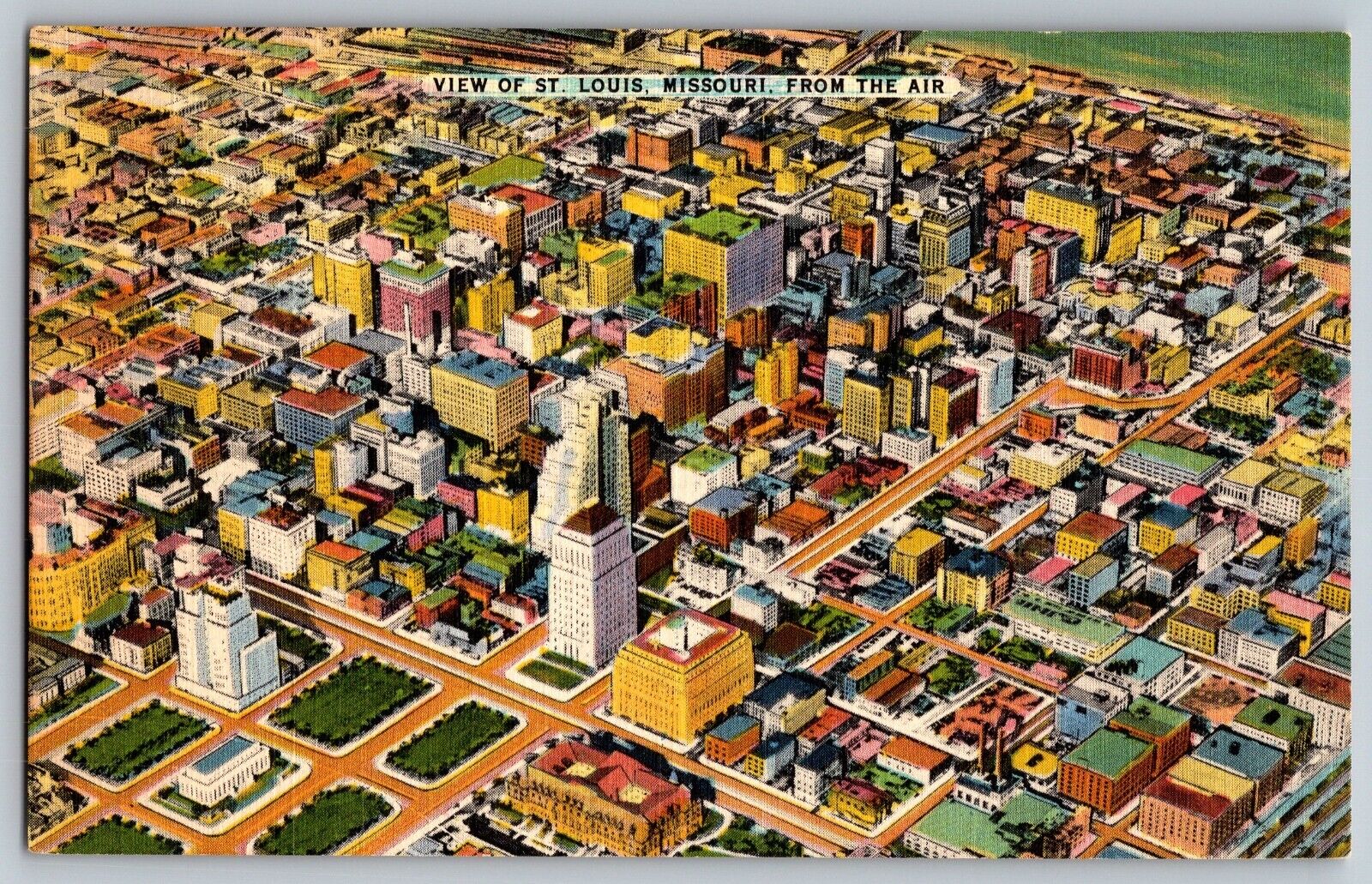 St. Louis, MO - Skyline of St. Louis Missouri - Aerial View - Vintage Postcard