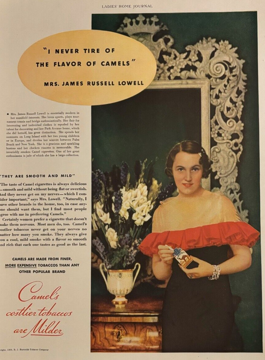 1934 Camel Cigarettes vintage print ad - Mrs. James Russell Lowell
