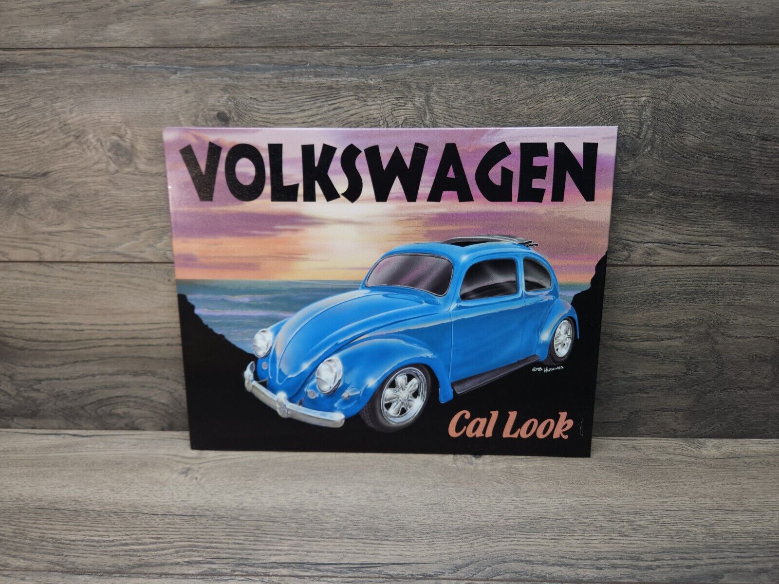 Volkswagen VW Beetle Cal Look Surf California Metal Sign Garage Shop Poster Vtg