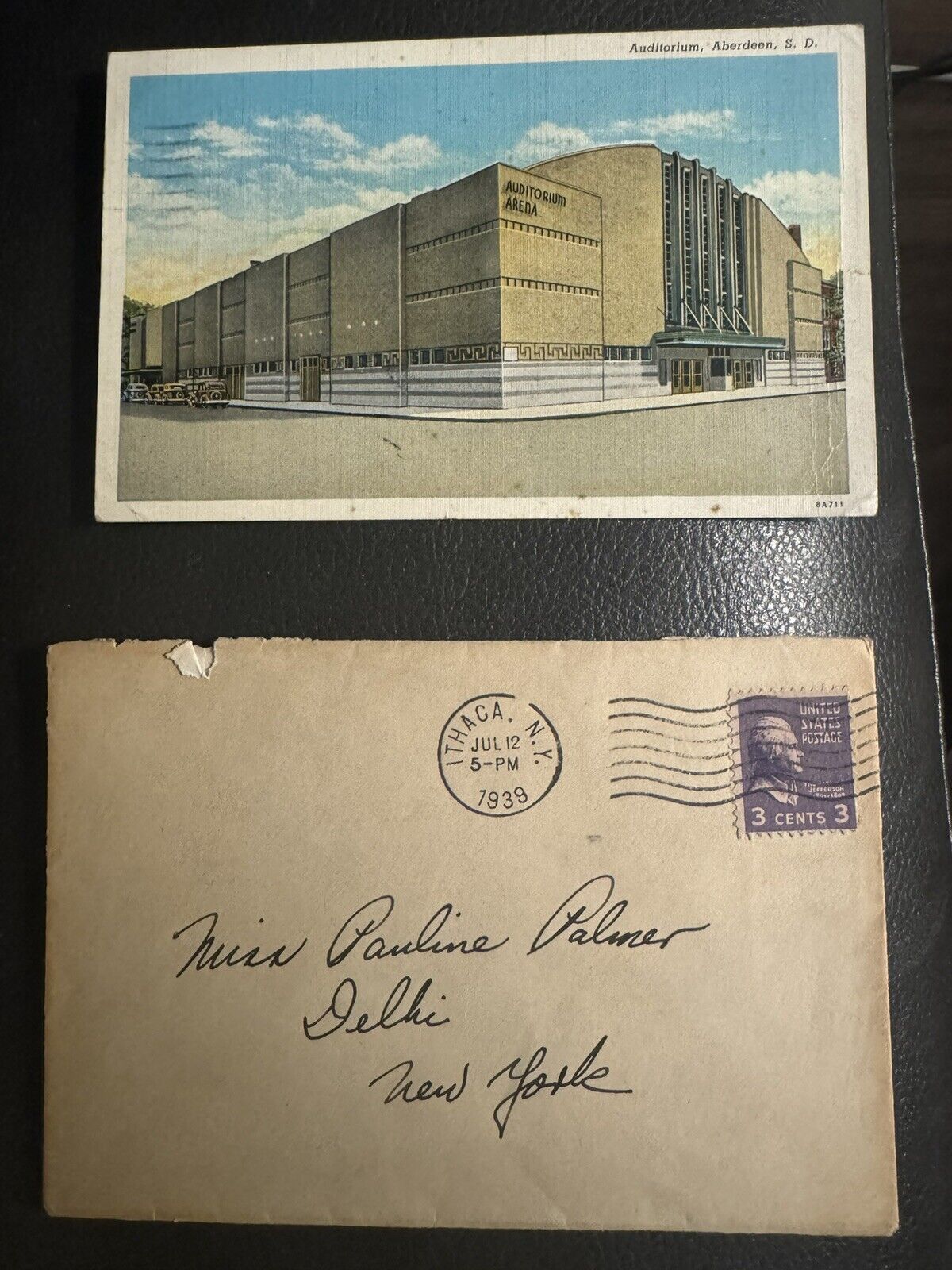 Vintage 1939 Postcard W/ One Cent Stamp & Vintage 1939 Envelop W/ 3 Cents Stamp