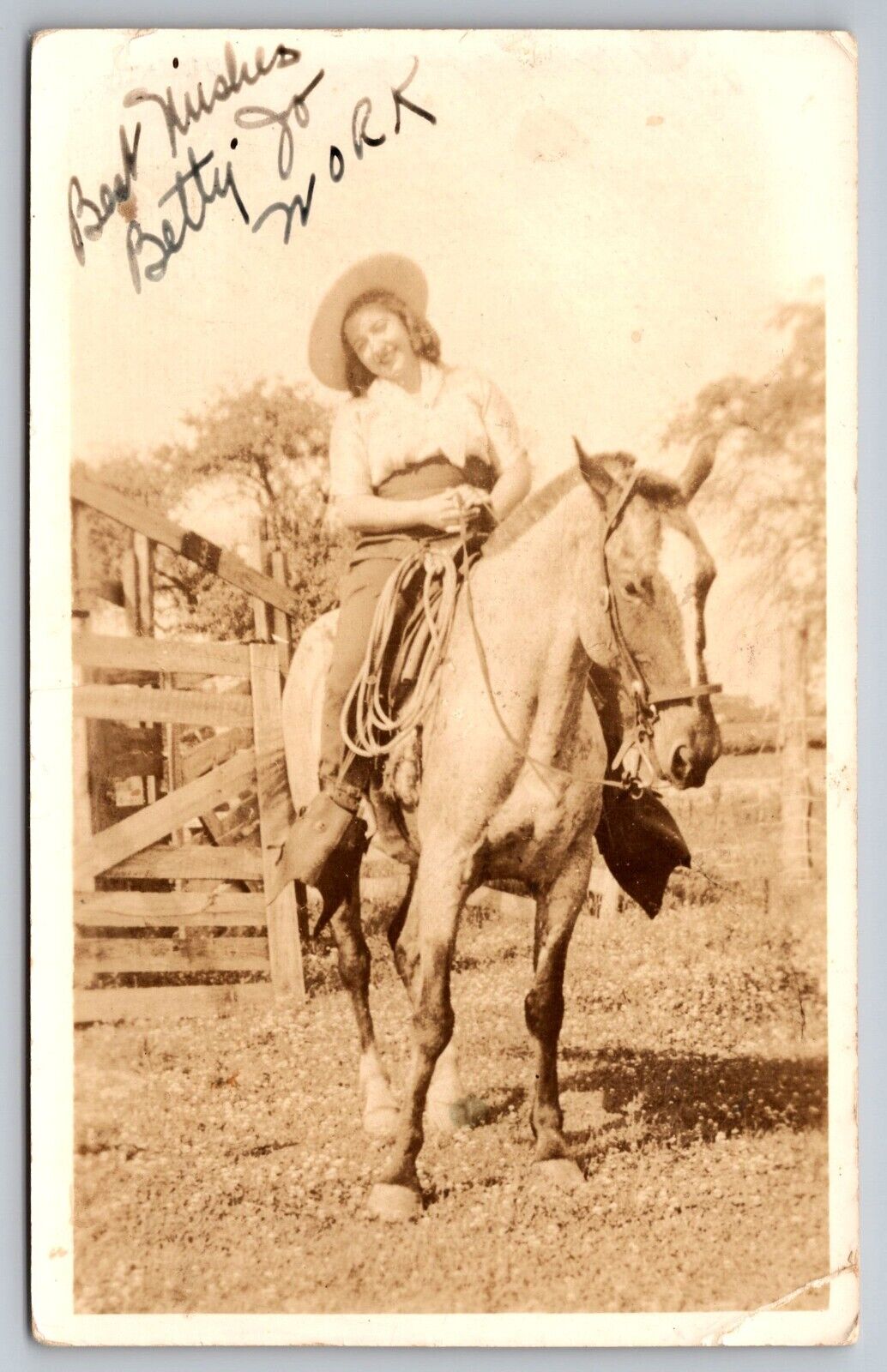 Betty Jo Work Rodeo Rangers Rodeo Cowgirl Postcard RPPC c1940s *Signed*
