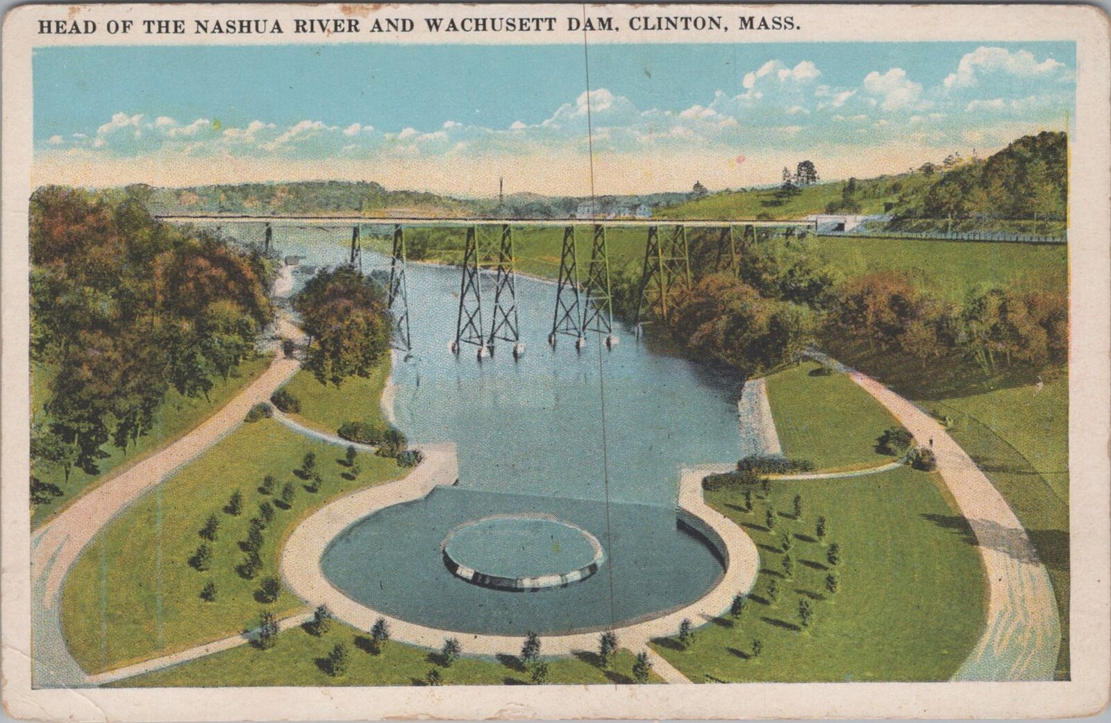 Nashua River and Wachusett Dam Clinton Massachusetts Postcard