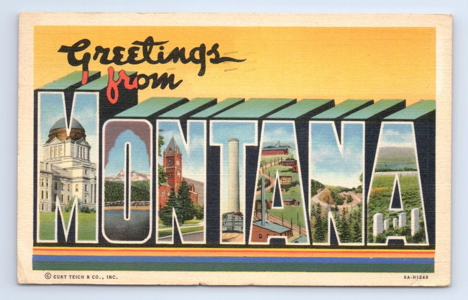 Large Letter Greetings from Montana Curt Teich Postcard VTG MT Linen Multiview