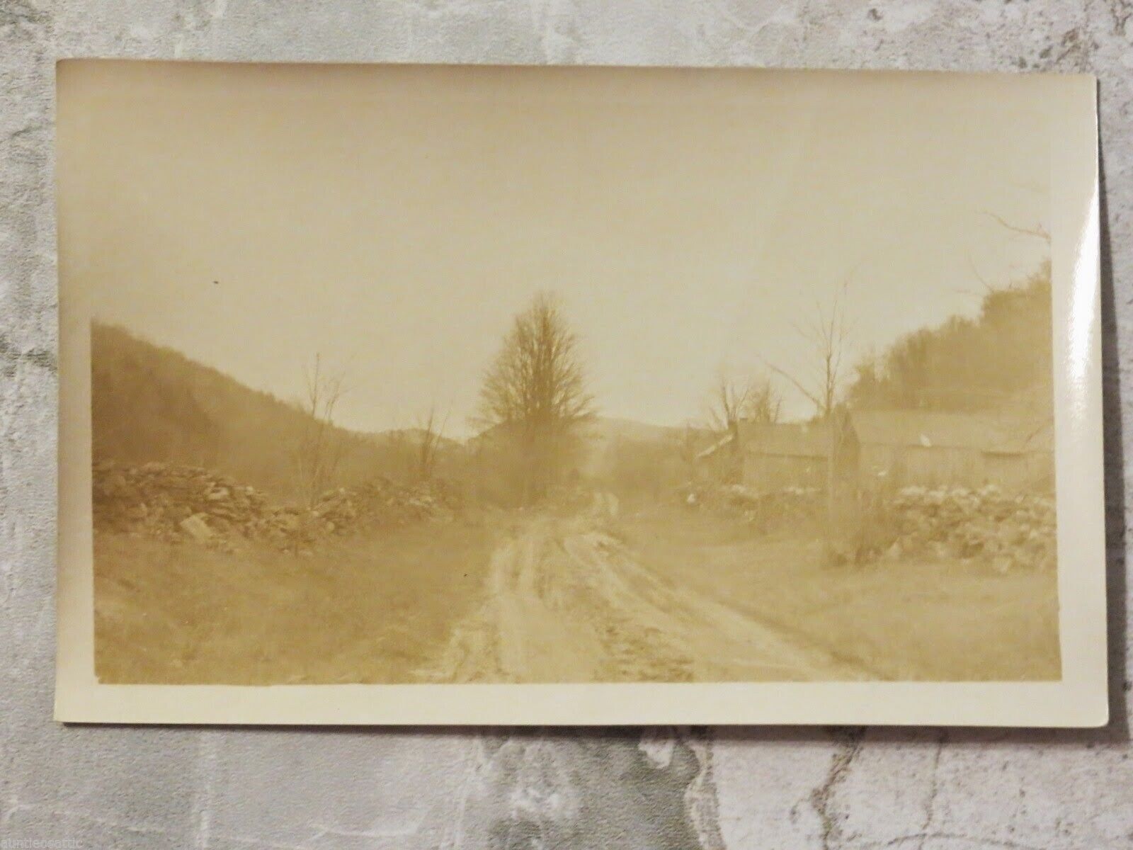 Vintage 1924-49 RPPC Postcard: Old Dirt Road & Outbuildings