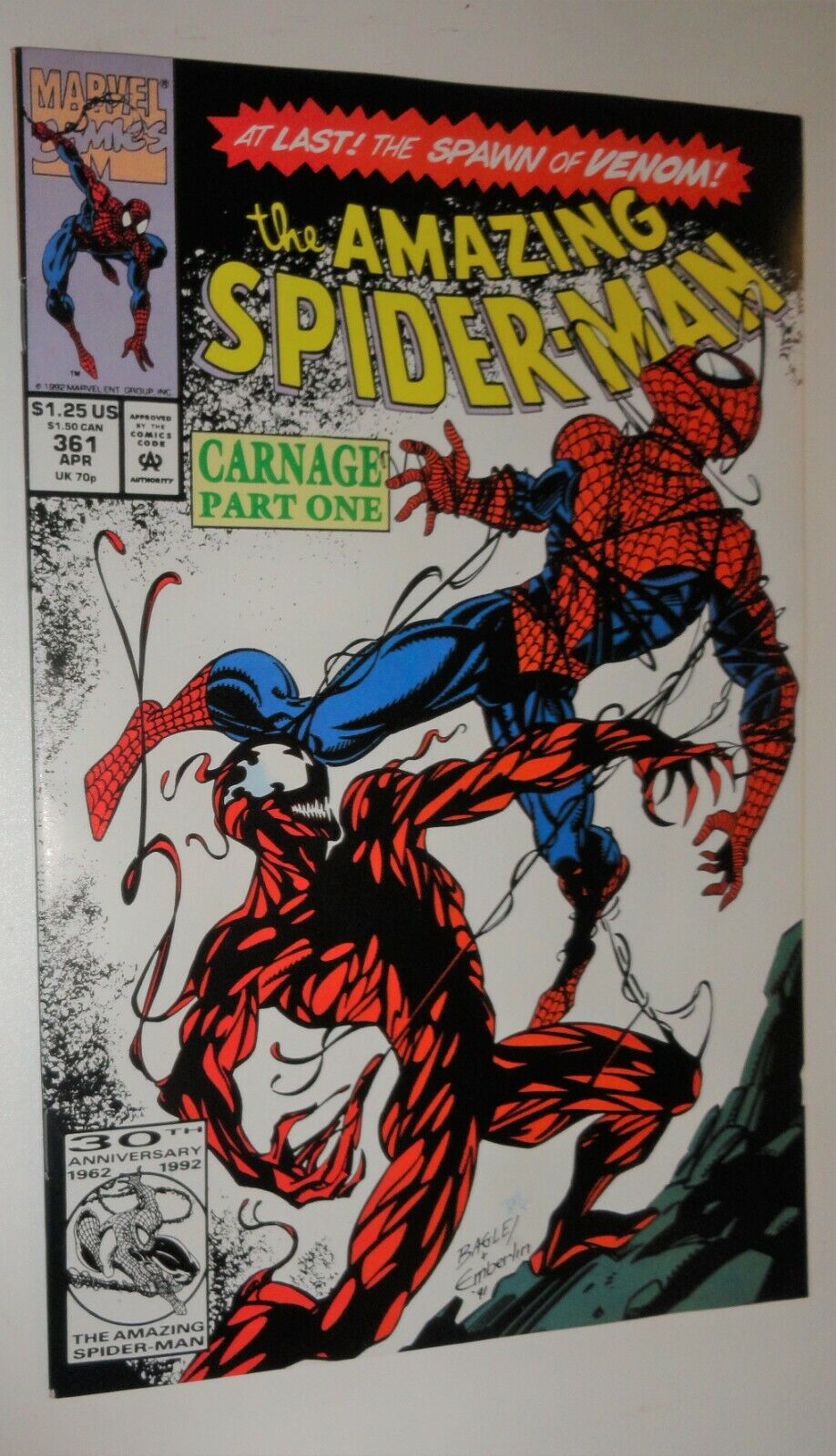 AMAXING SPIDER-MAN #361 MARK BAGLEY FIRST CARNAGE VENOM MOVIE 9.2/9.4 WHITE 1992