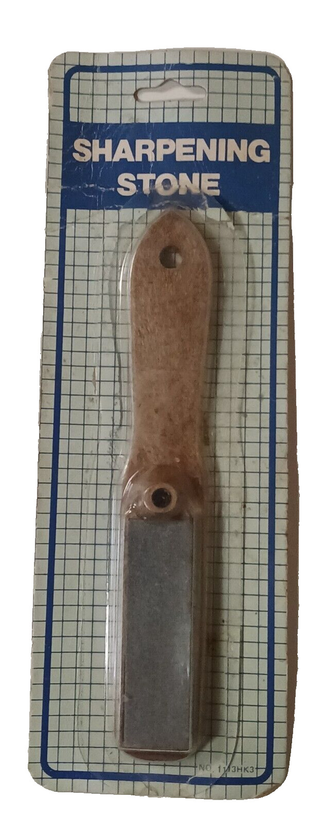 Vintage Hand Held Knife Sharpening Stone With Plastic Handle and Finger Guard