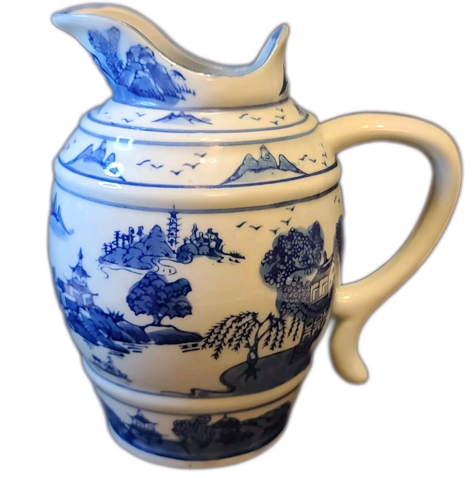 Vintage 1992 Blue and White Vienna Woods Porcelain Pitcher Asian Homes Design