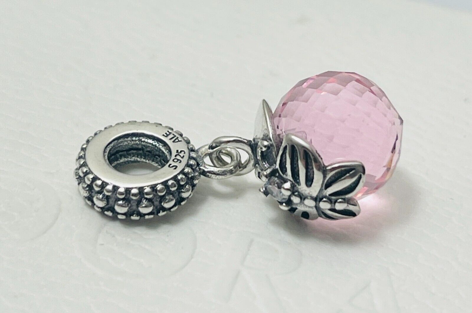 New Pandora Morning Butterfly Dangle Pink Charm Bead w/pouch