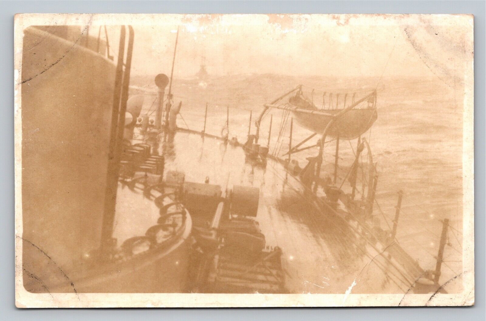 RPPC WWII US Military Battle Ship Ocean Swells Vintage Unused Photo Postcard