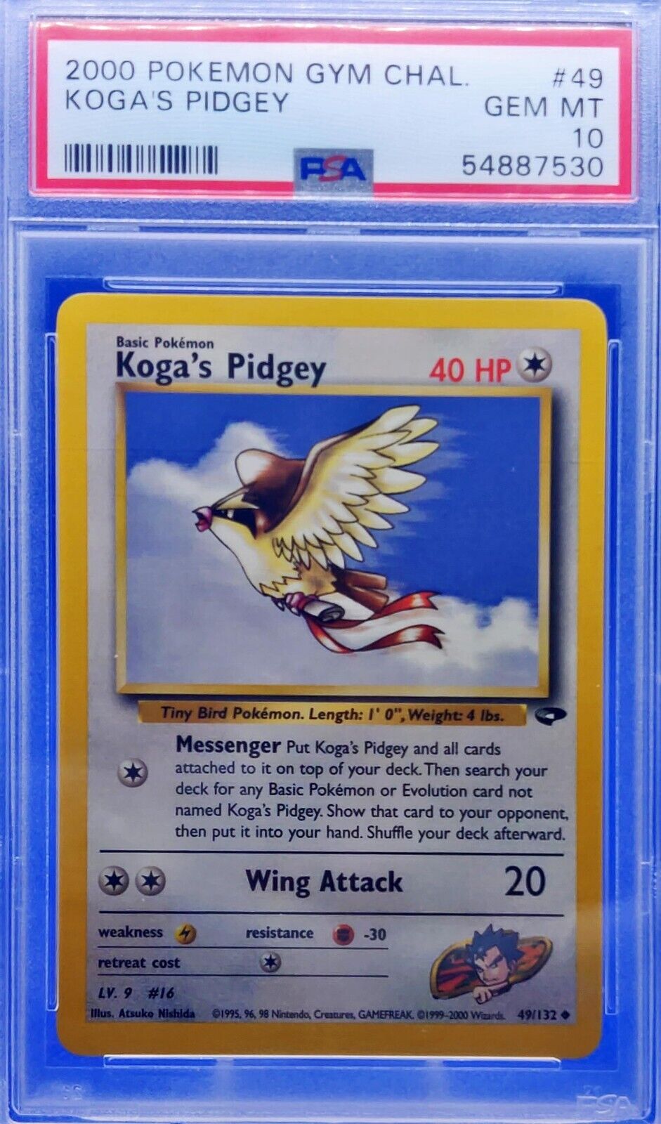 🔵 PSA 10 2000 Pokemon Gym Challenge KOGA\'S PIDGEY #49/132 GEM MINT 💎LOW POP💎