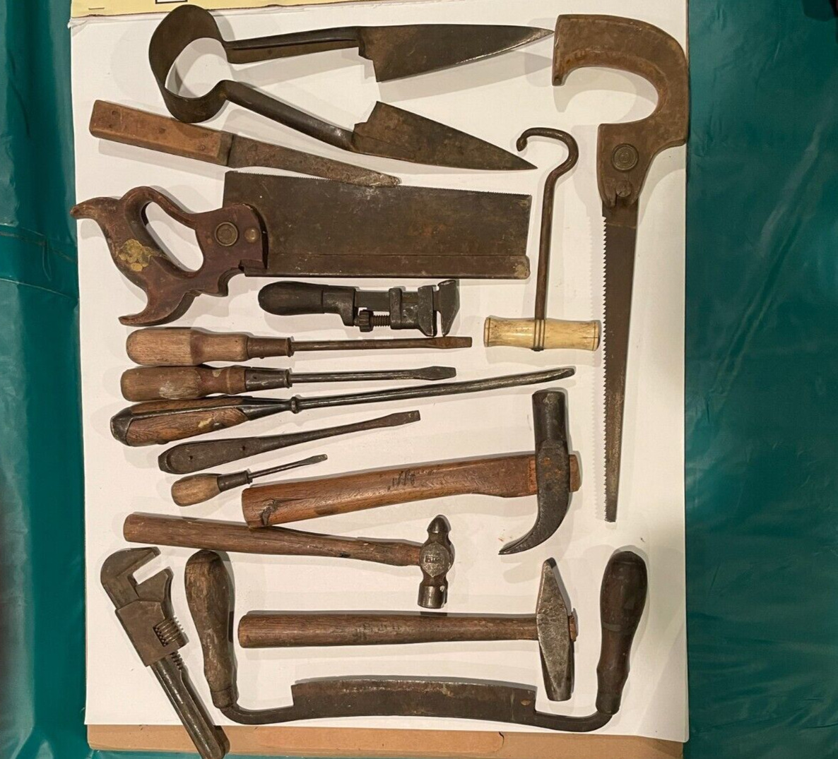 Antique Vintage Hand Tool Lot - Rusted Old Various Tool Lot Mix 16 Items