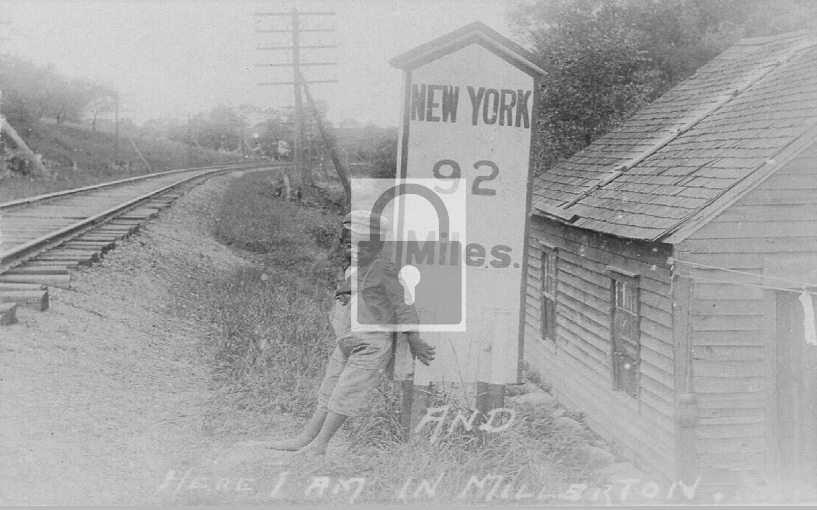 Little Boy Railroad Train Tracks Millerton New York NY Reprint Postcard