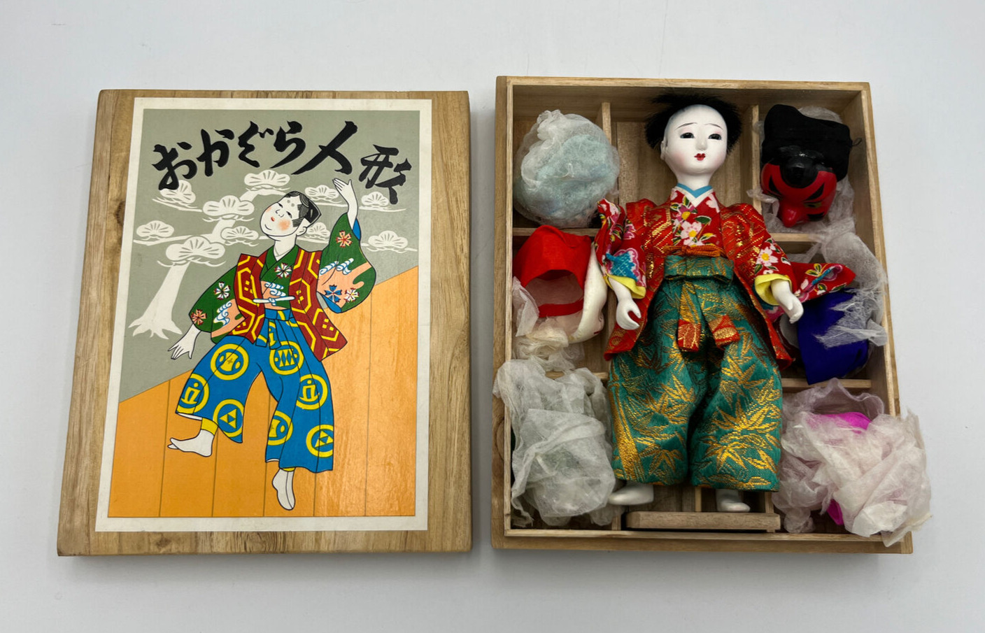 Japanese Male Mask Dance Doll with 6 Masks Mid Century