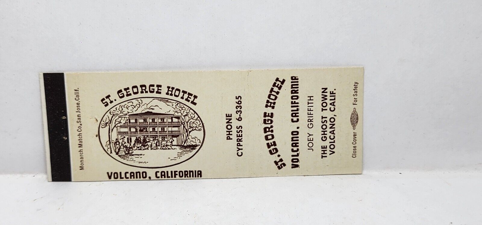 Vintage Matchbook Cover - ST. GEORGE HOTEL - Volcano, California CA Ghost Town