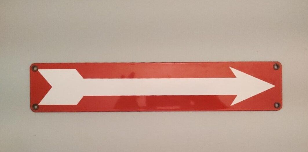 Vintage Original Red & White Porcelain Arrow Sign 18 X 3.5