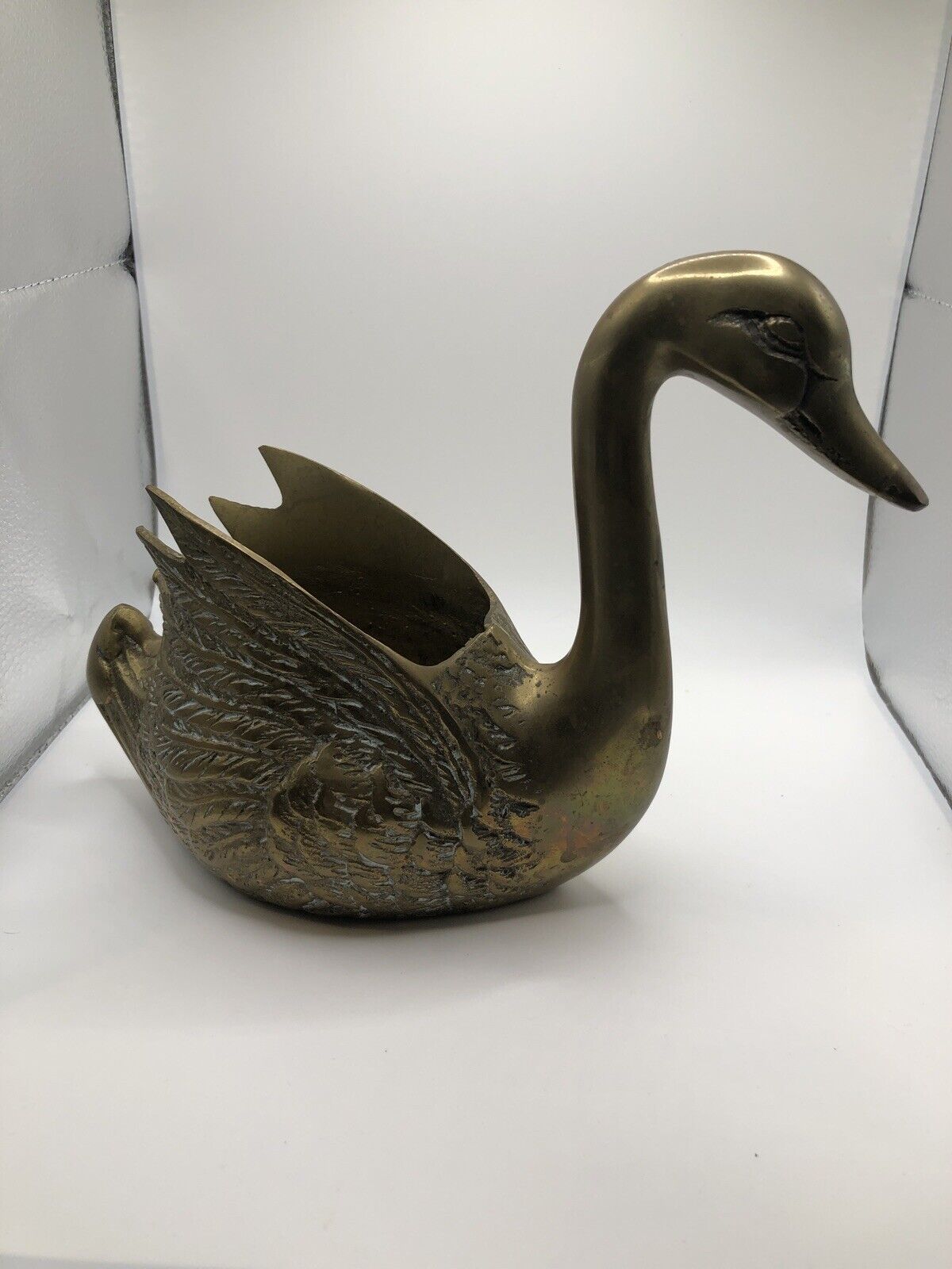 Vintage Brass Swan Planter 7\