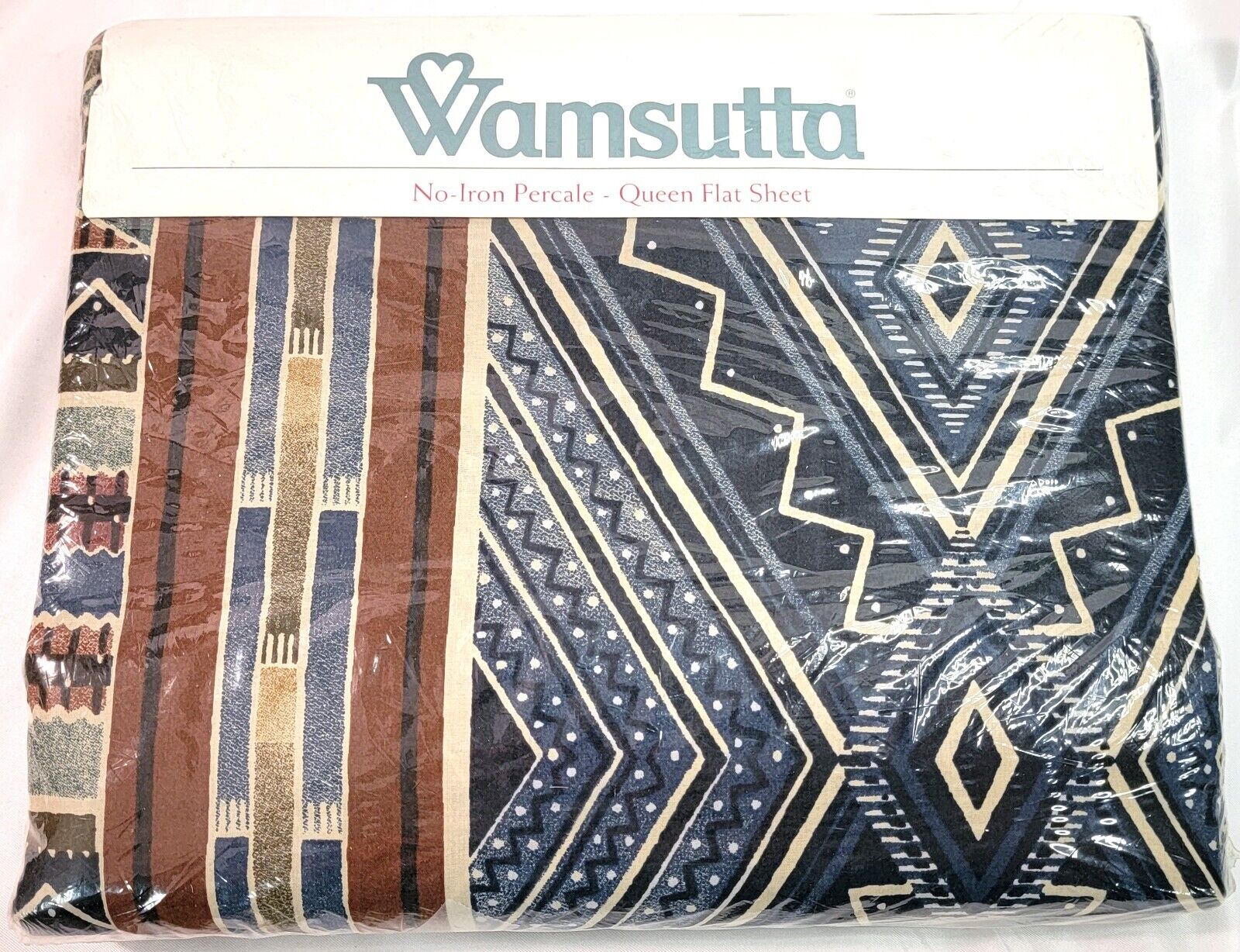 Vtg New Wamsutta Queen Flat Sheet No-Iron Percale 90x102 Riverton Blue Sealed