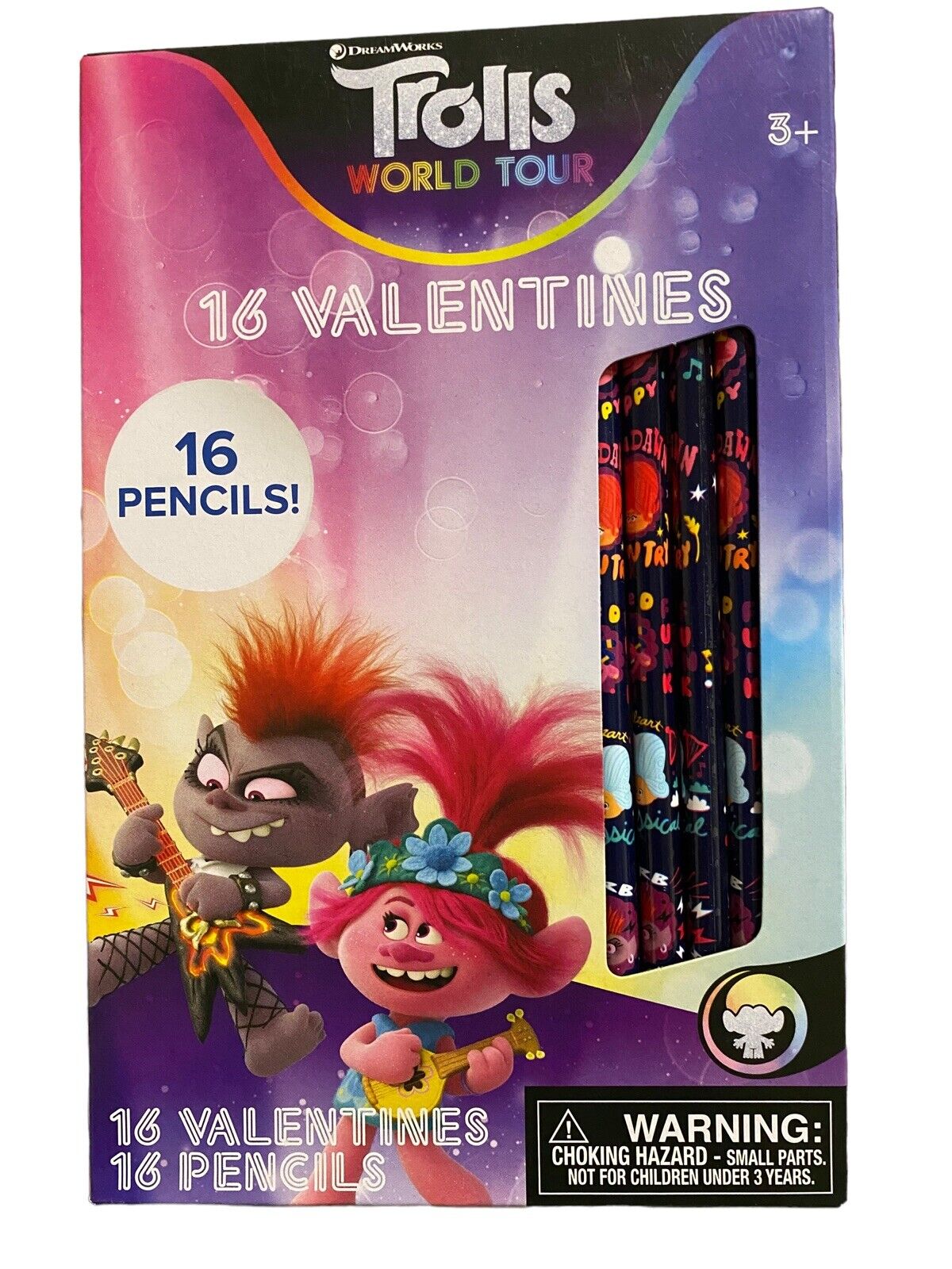 Trolls World Tour 16 Valentine Cards & 16 Pencils ~ New
