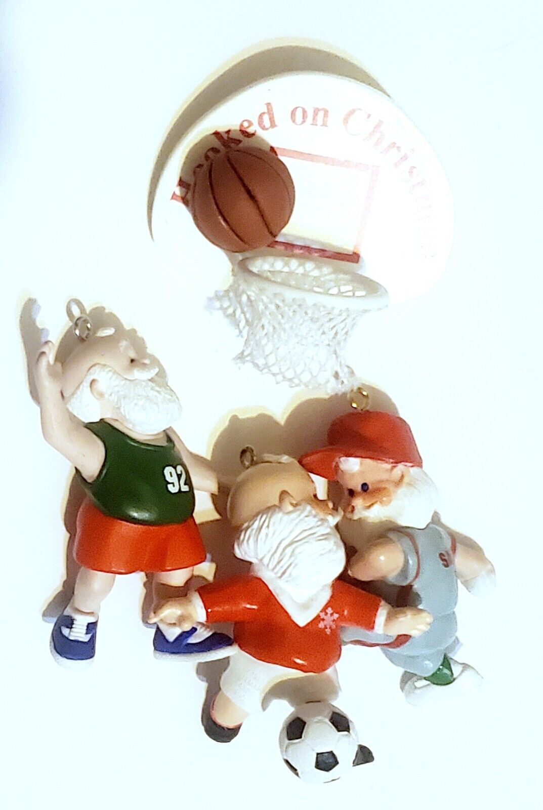 3 Vintage Hallmark Santa Ornaments BASEBALL BASKETBALL SOCCER 1988 1989 1992 
