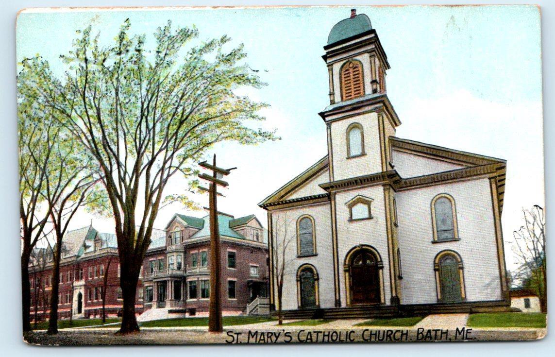 BATH, ME Maine ~ ST. MARY\'S CATHOLIC CHURCH  c1910s  Sagadahoc County Postcard