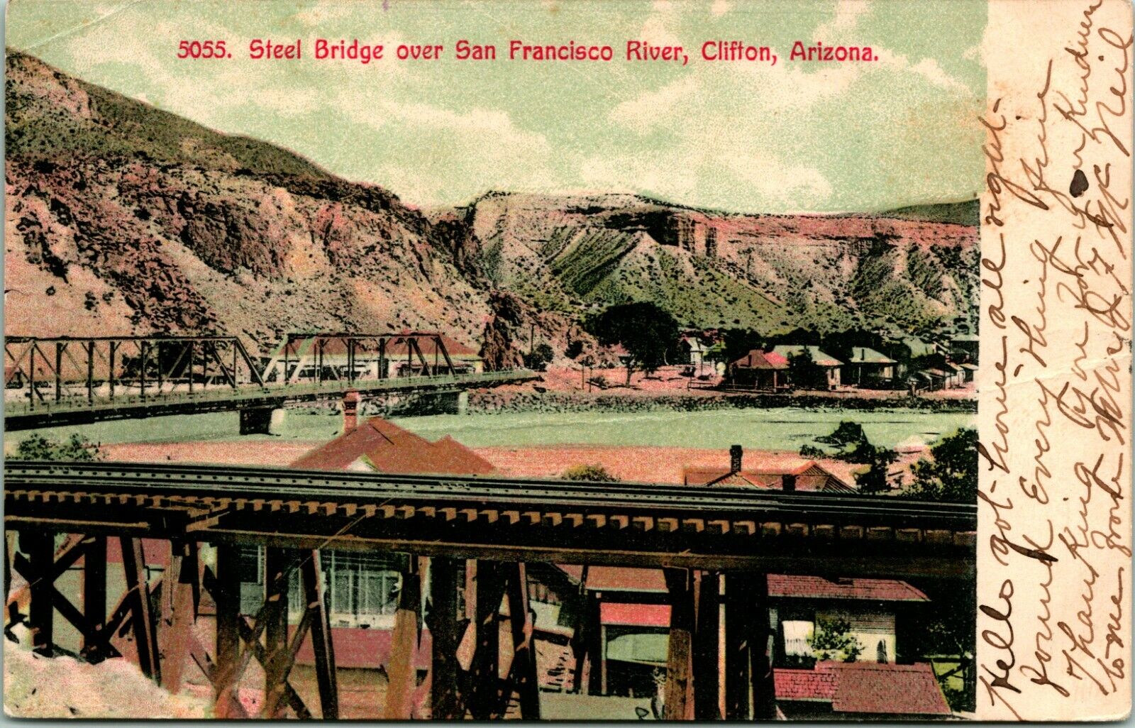Steel Bridge over San Francisco River Clifton Arizona AZ DB Postcard 1907 M12