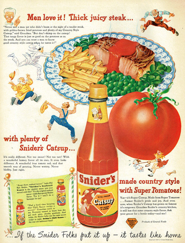 Carl Bobertz Lucky Strike GGA Gustav Tenggren Snider’s Ketchup 1948 Magazine Ad