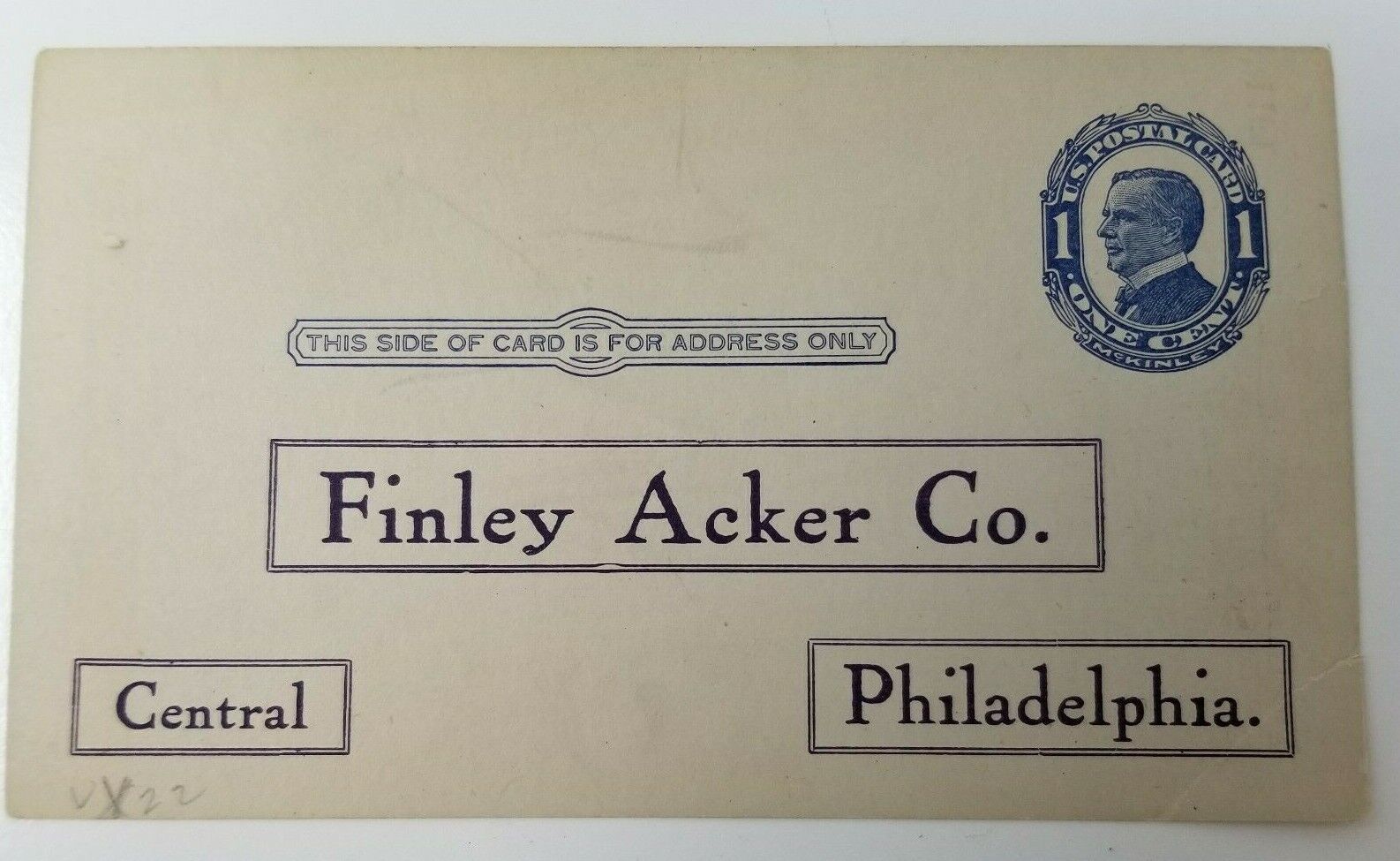 Finley Acker Co. Store Blank Mail Order Card Form Philadelphia 1911