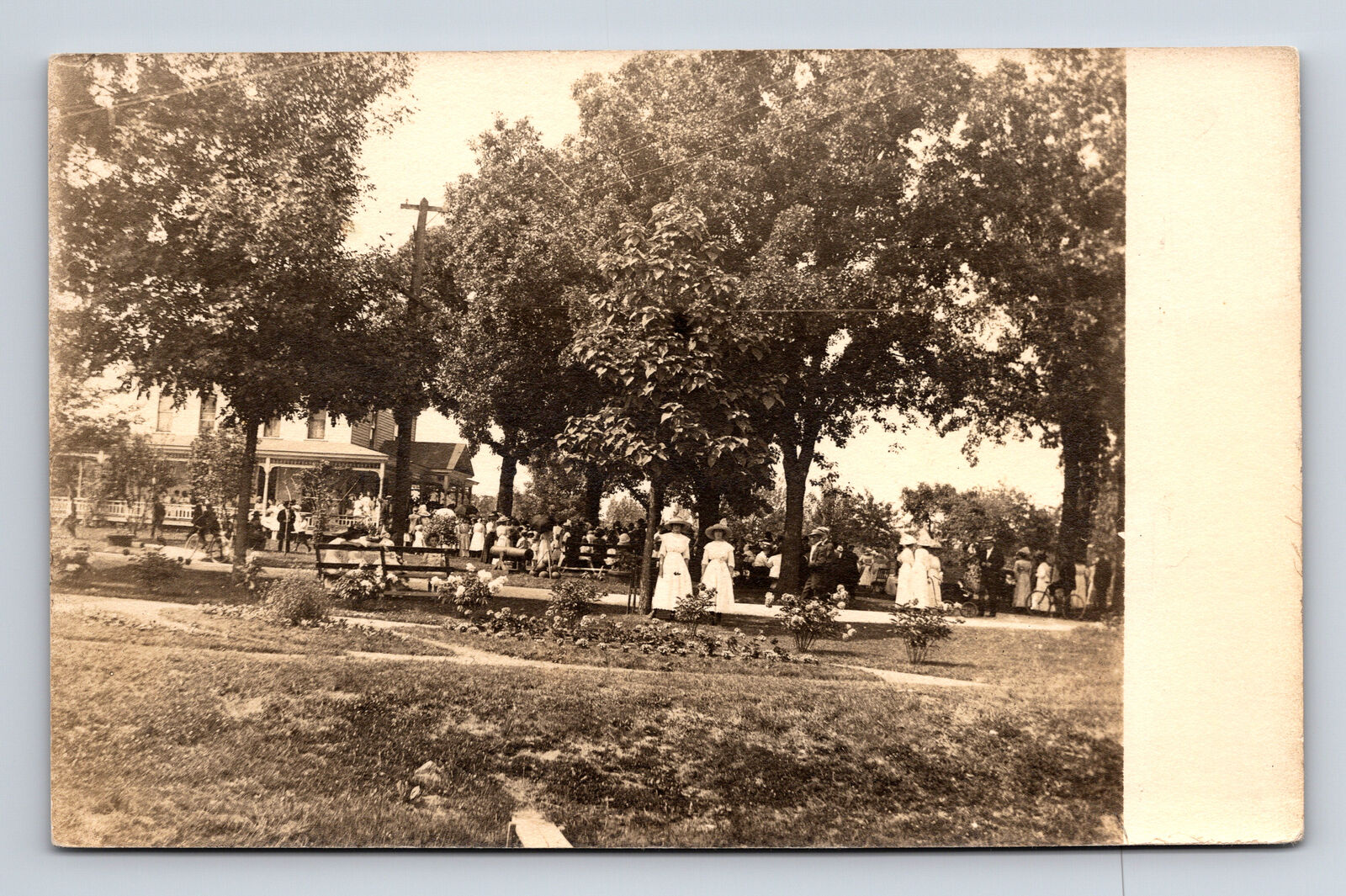 c1912 RPPC Fancy Large Picnic in Park Cannon Cannonballs Real Photo Postcard