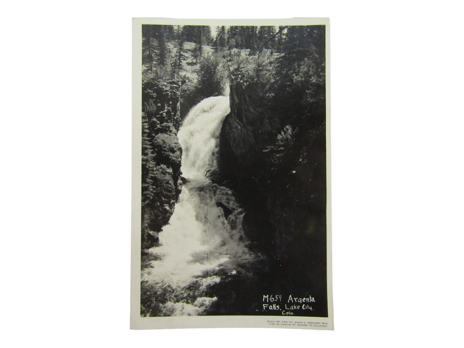1954 Argenta Falls, Lake City Colo, RPPC, Rocky MT. View Co.