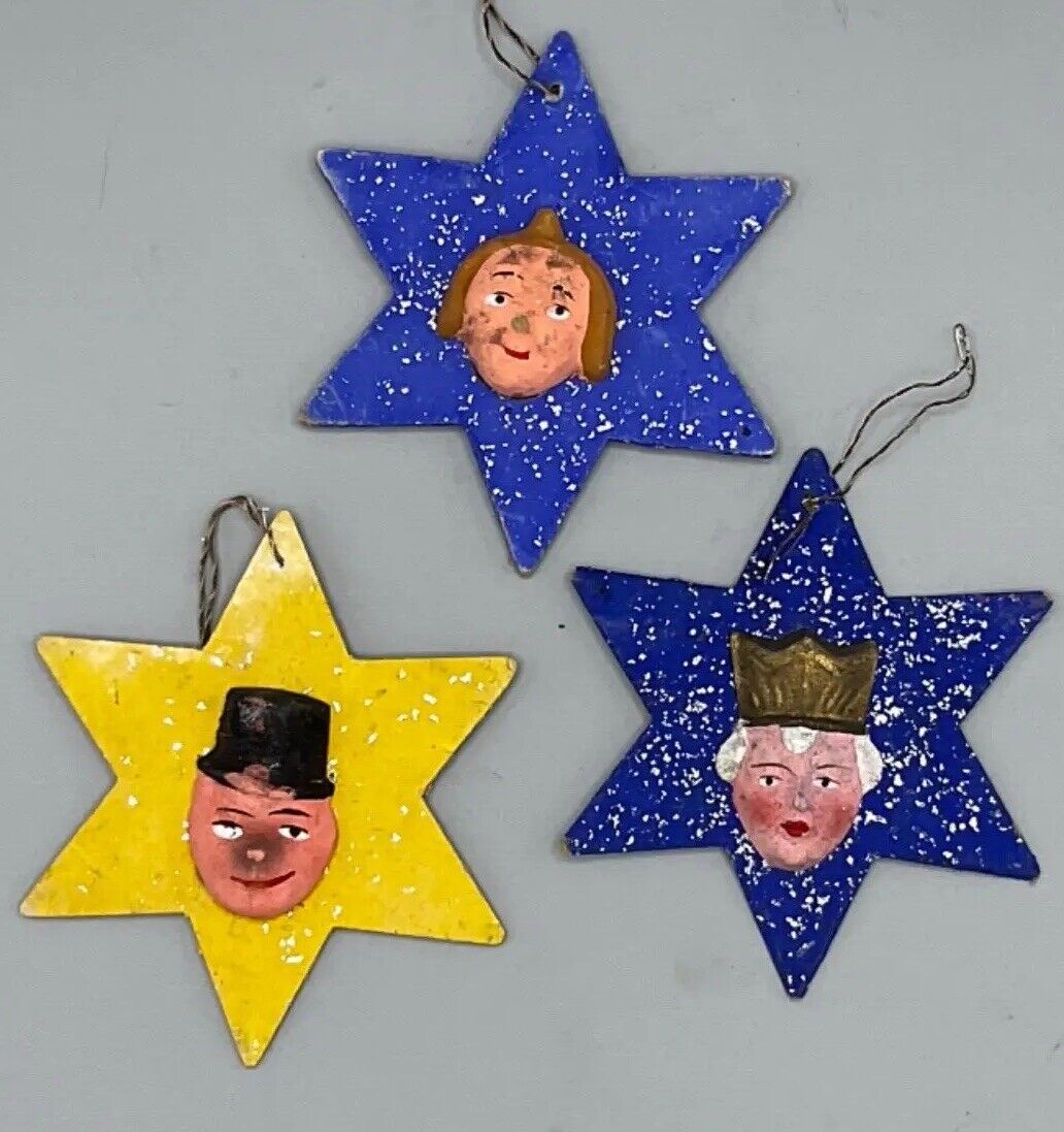 Antique German Cardboard Star w 3D Face Christmas Ornament Max Moritz - PICK ONE