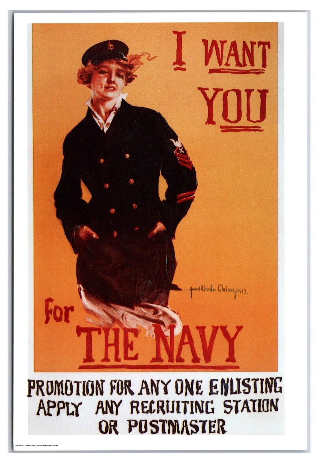 VTG 1990s - WW1 United States Navy Recruiting - Reprint Poster Postcard