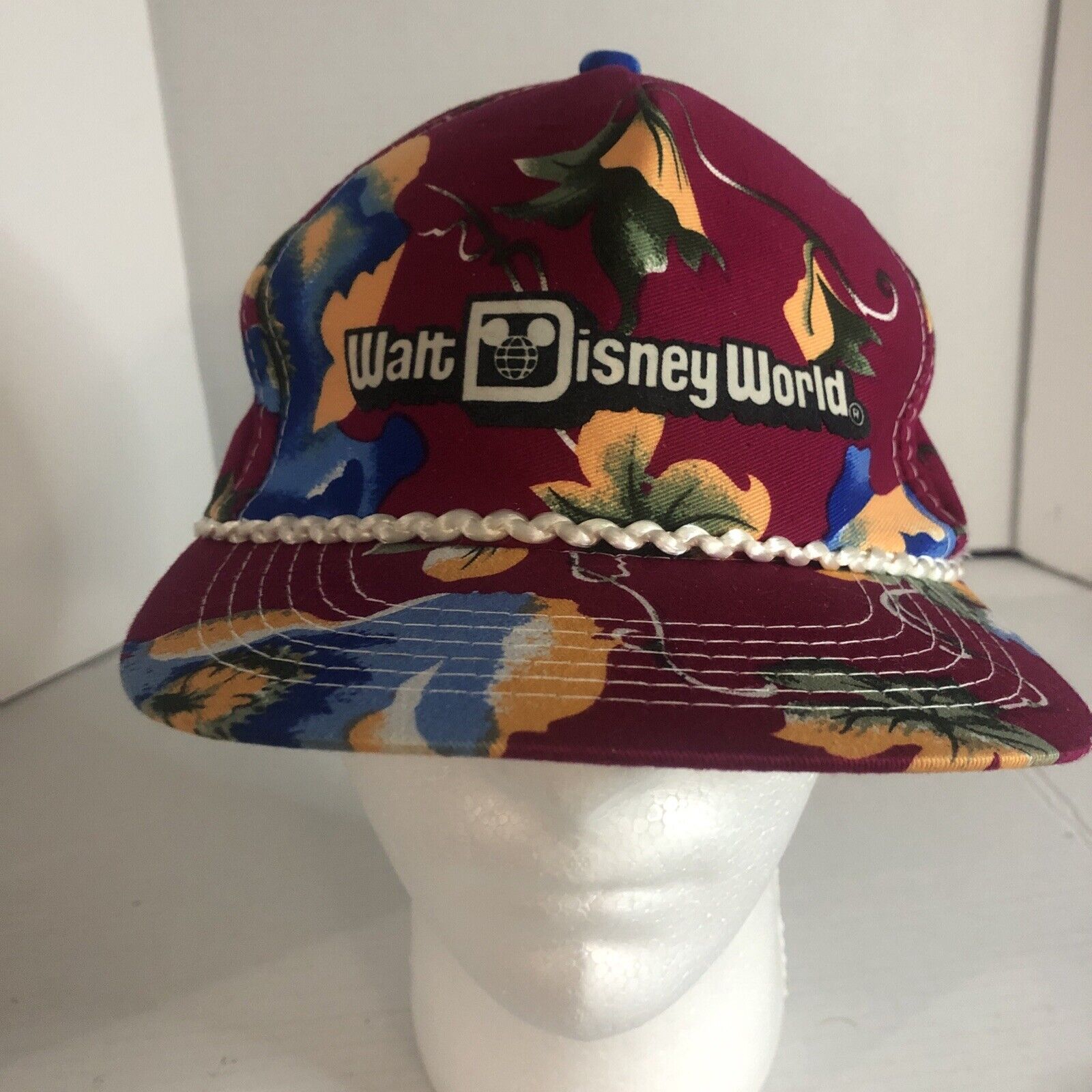 Vintage Walt Disney World Hawaiian Snapback Hat Ball Cap One Size Tropical