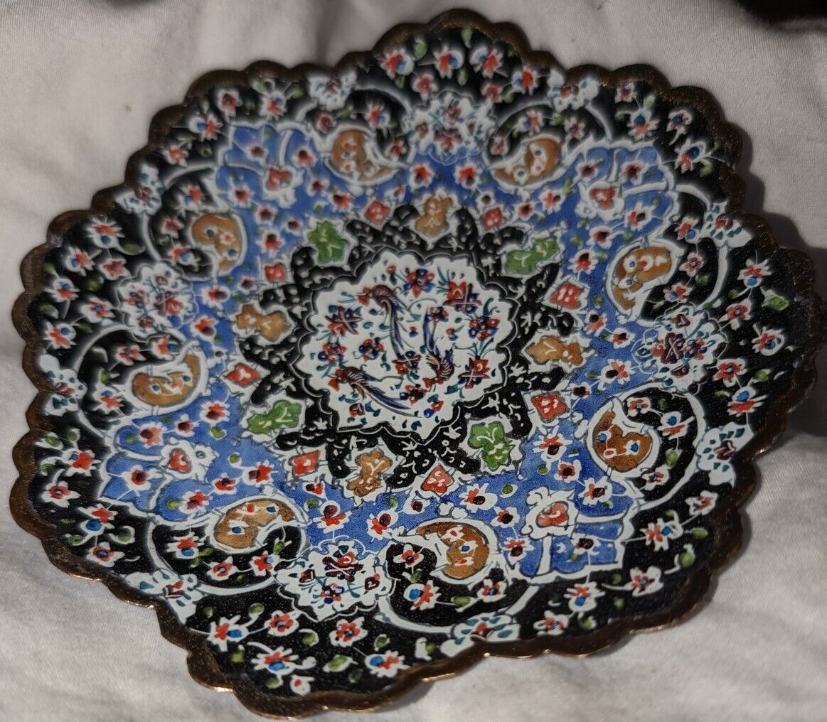Handcrafted Persian Mina Plate, Beautifully Enameled Copper Decorative Minakari