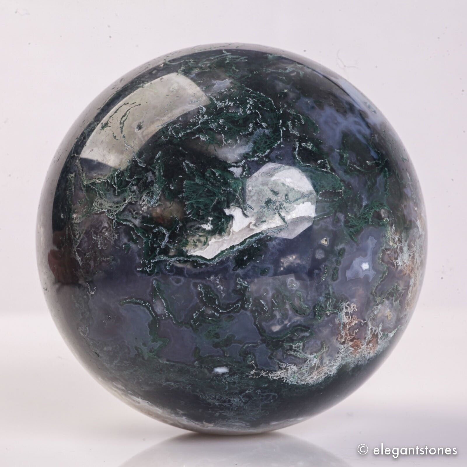 757g 82mm Natural Green Moss Agate Crystal Geode Sphere Quartz Healing Ball