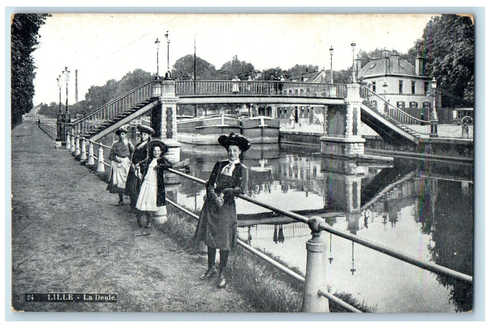 c1910 La Deule Lille Bridge Over River France Unposted Antique Postcard