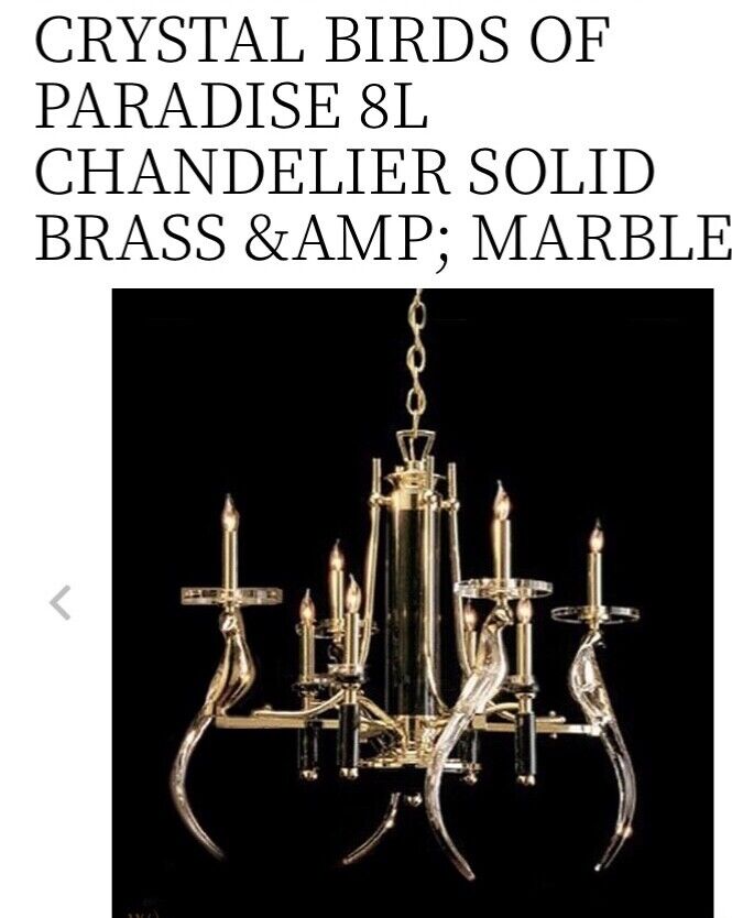 Designer rare brass and marble birds of paradise  chandelier 